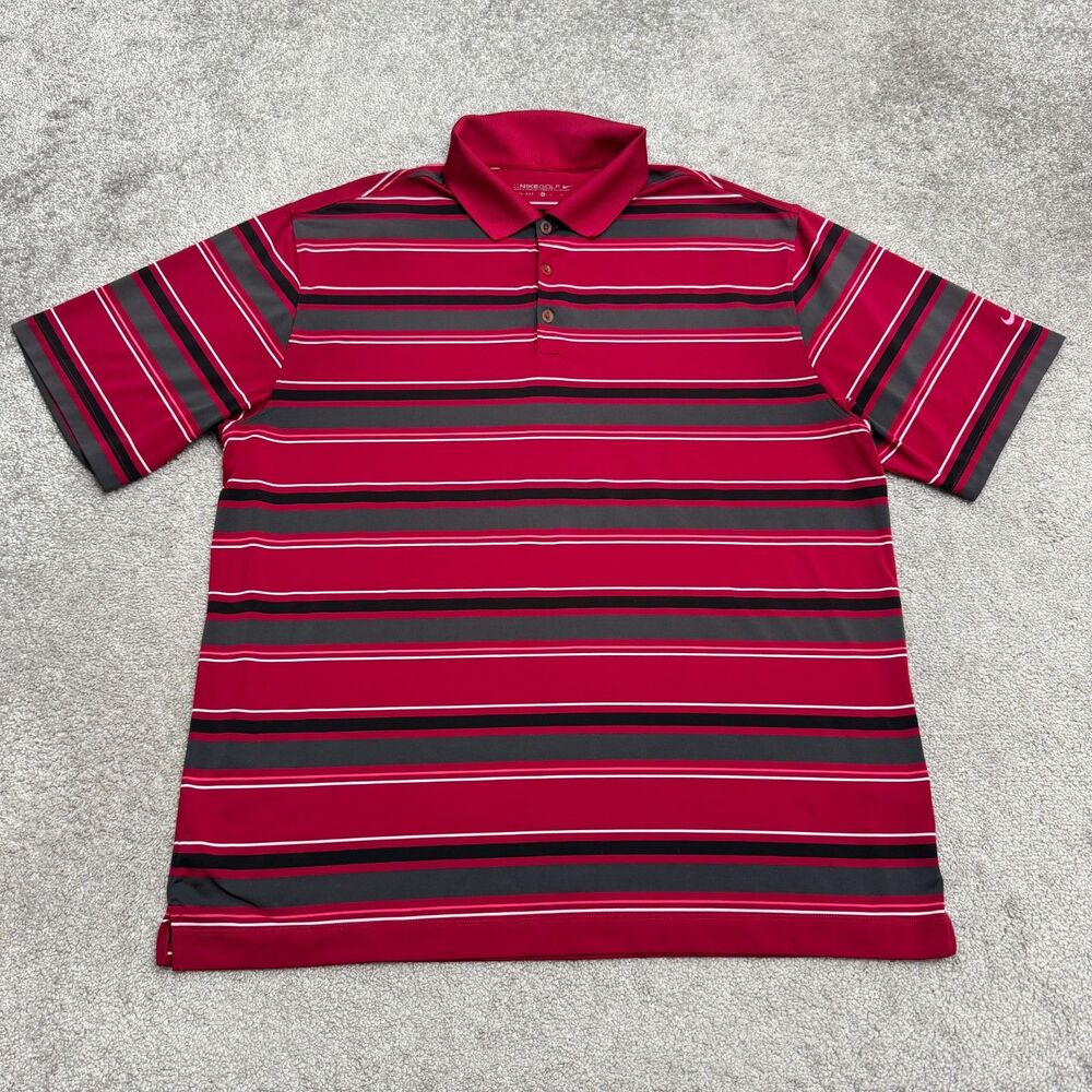 Nike Golf Dri-FIT Short Sleeve Striped Stretch Polo Shirt Mens XL Red Black